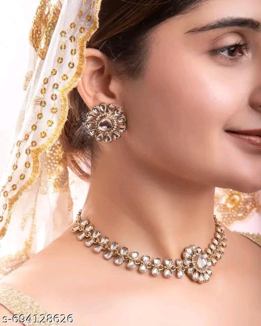 Indian Bollywood Gold Plated Kundan Choker Bridal Necklace Earrings Jewelry Set