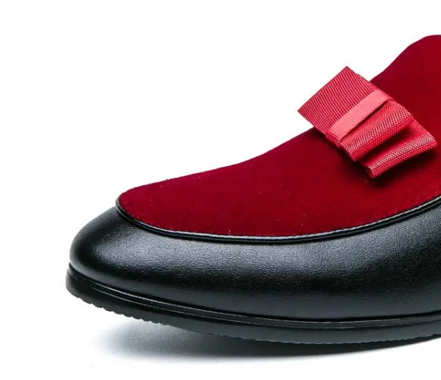 Men’s Velvet Splicing Color Block Bowknot Loafers Dress Shoes Wedding Oversize