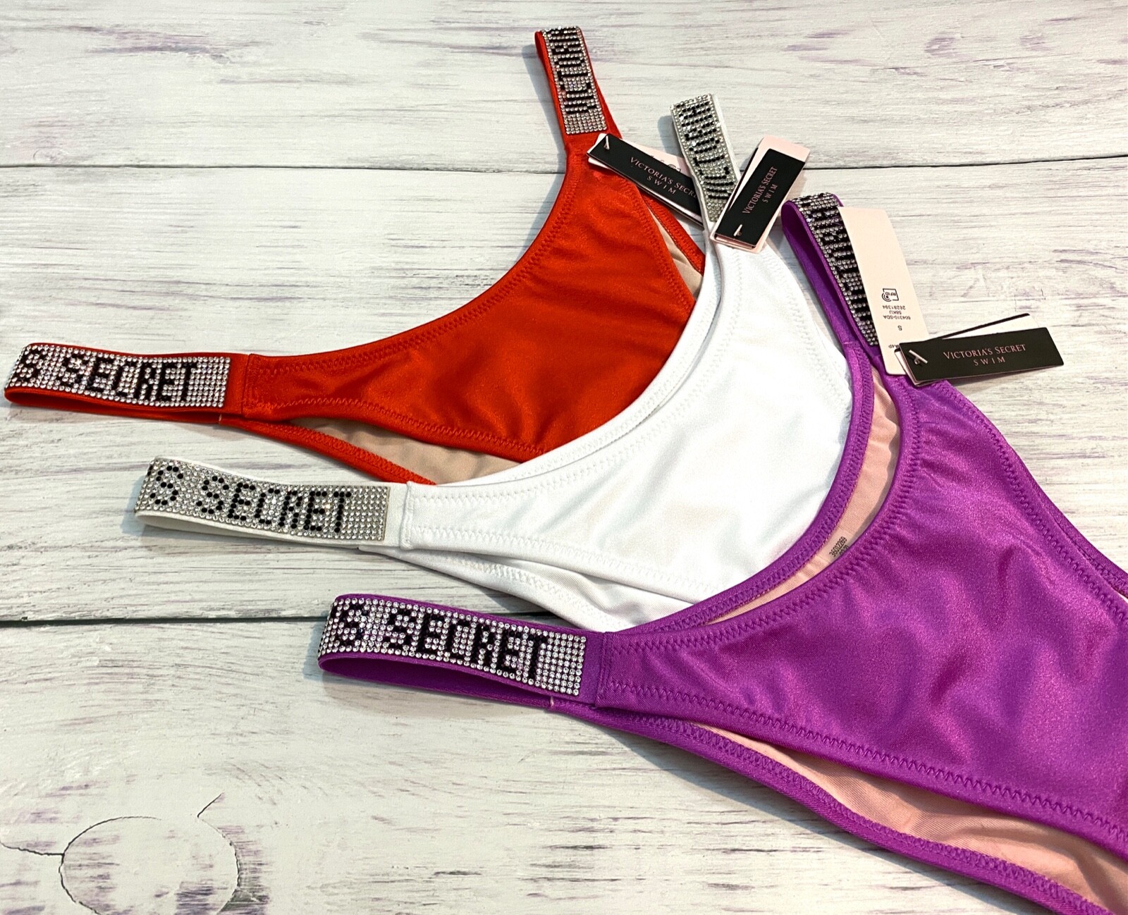 NWT Victoria’s Secret SWIM RHINESTONE SHINE STRAP BRAZILIAN BIKINI BOTTOM