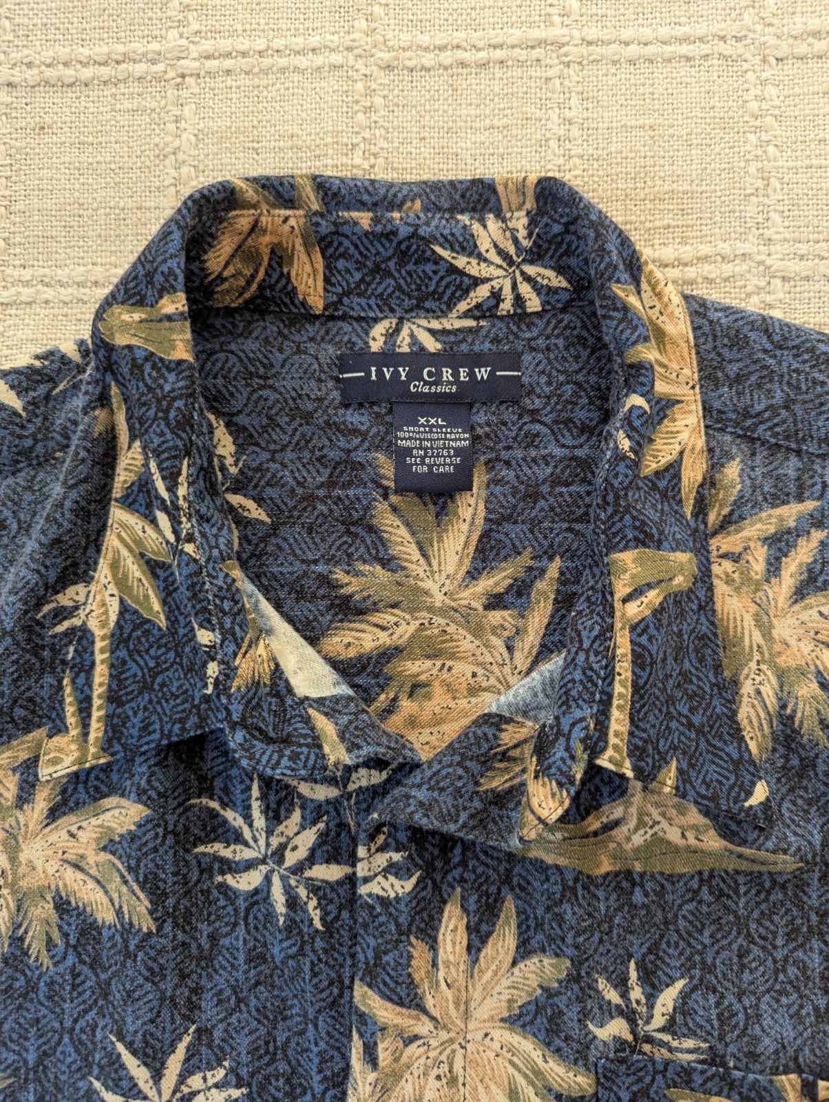 Ivy Crew XXL Tropical Palm Tree 100% Rayon Shirt Short Sleeve Button Up Blue