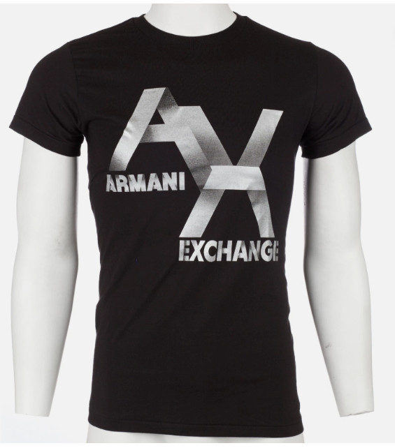 ARMANI EXCHANGE Black Silver AX LOGO Short Sleeve Slim Fit Designer T-shirt NWT