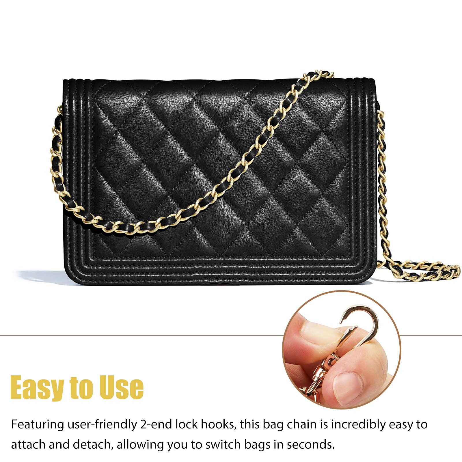 2PCS Replacement Metal PU Leather Bag Chain Strap Shoulder Crossbody for Handbag