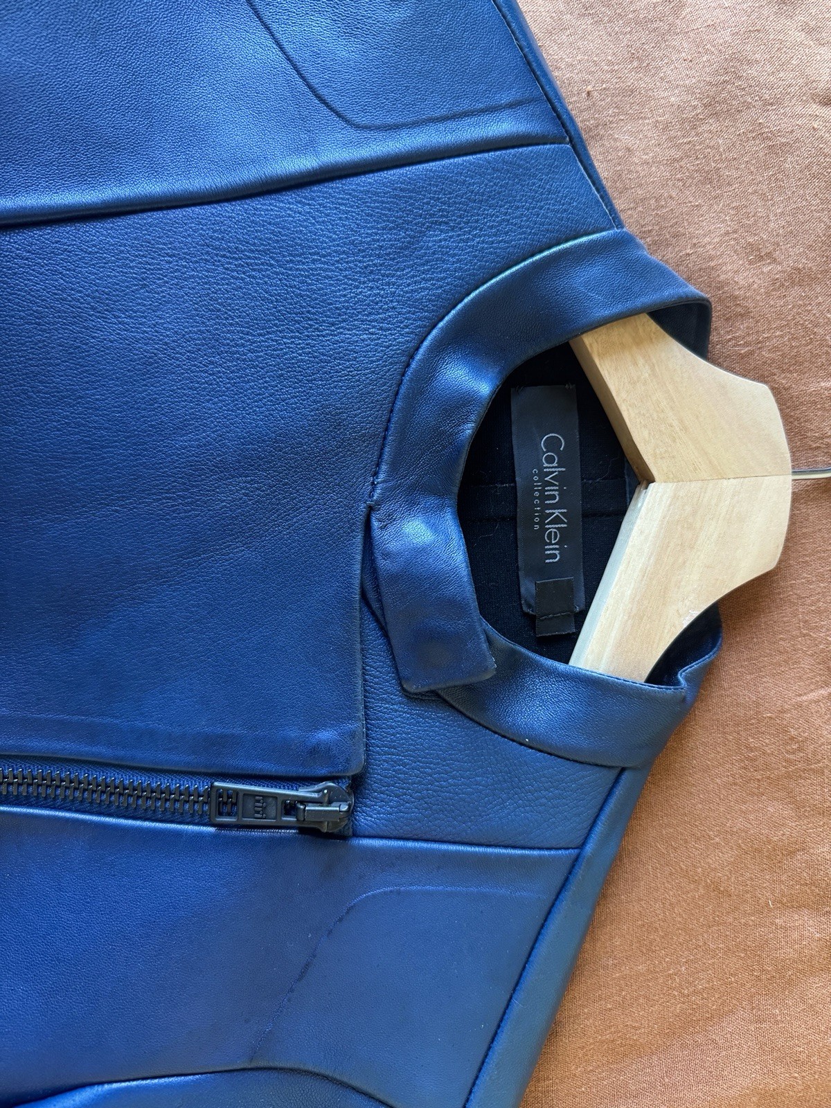 Vintage Calvin Klein Collection Women’s Blue Biker Jacket made in Italy