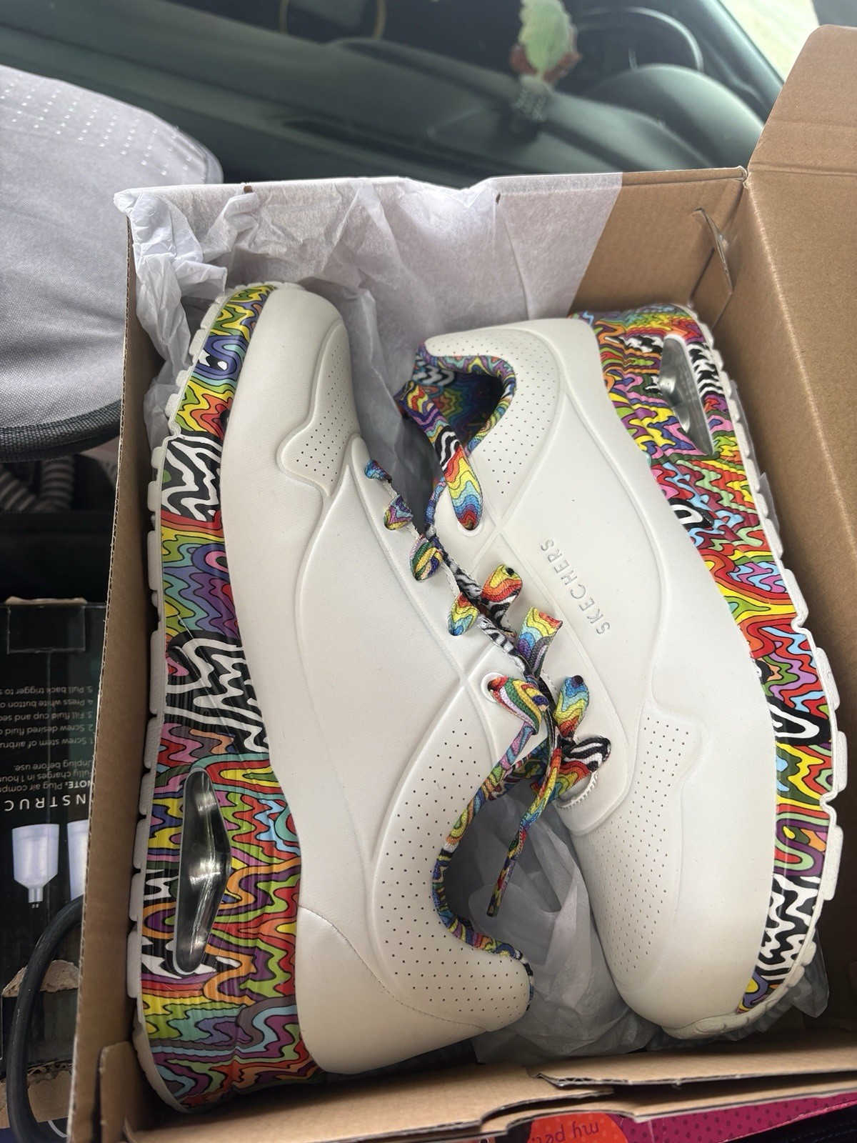 NEW SKETCHERS JEN STARK Uno Mini Drip Sneaker Women Size 8.5 M White Multi Shoe