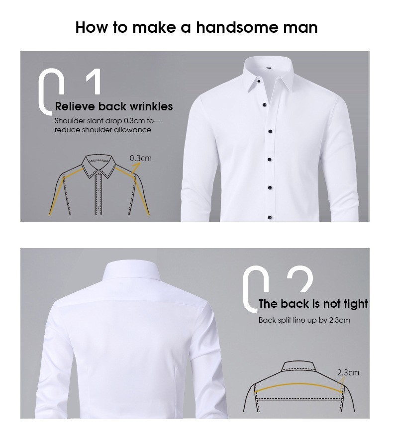 Mens Dress Shirts Formal Business Long Sleeves Non Iron Elastic Casual Shirts