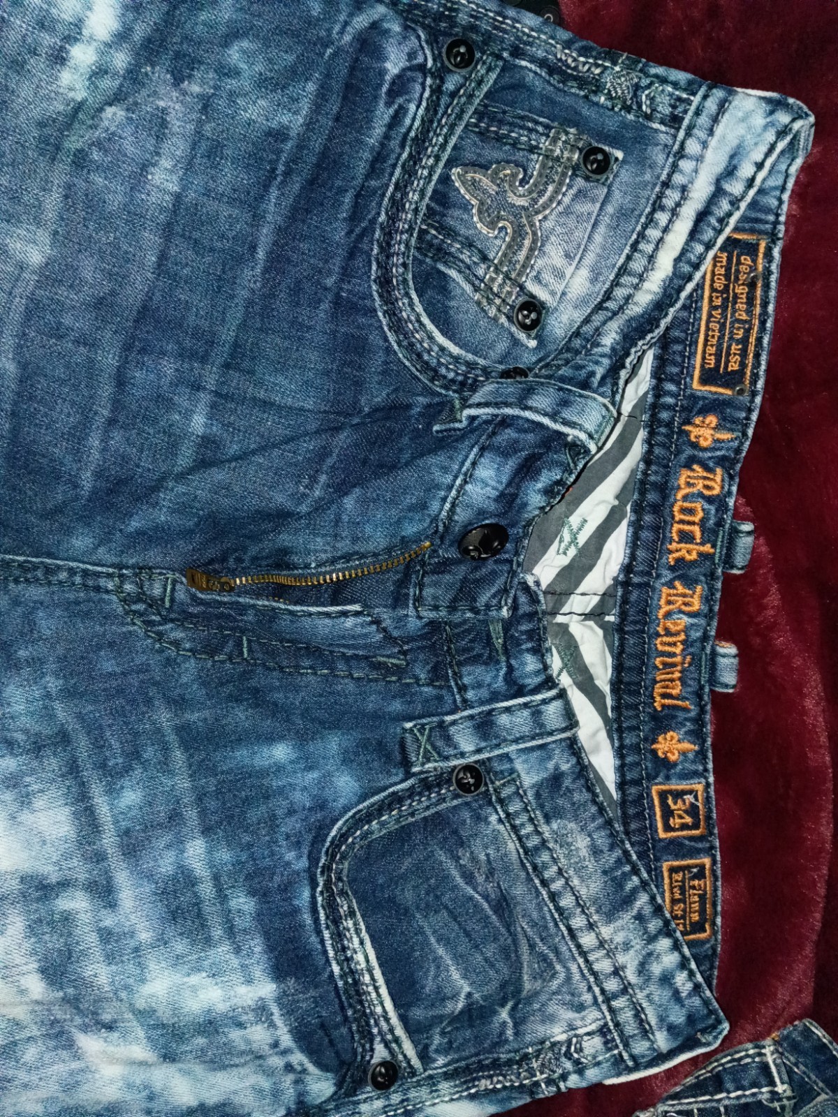 Rock Revival Men’s Blue Medium Wash Slim Fit Denim Jeans 5-Pocket Logo 6 pairs
