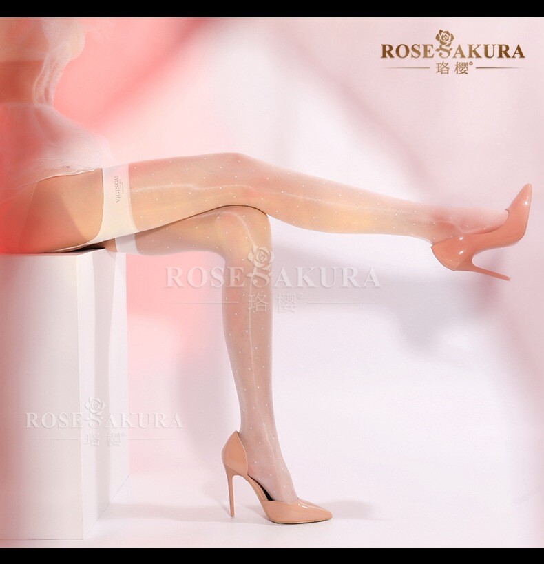 Rose Sakura Oil Shiny Polka Dot Garter Belt with Stockings Set Thigh-Highs 8204