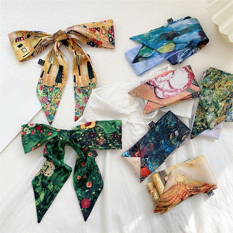 Floral Skinny Satin Scarf / Head Scarves / Skinny tie / Handbag handle wrap New
