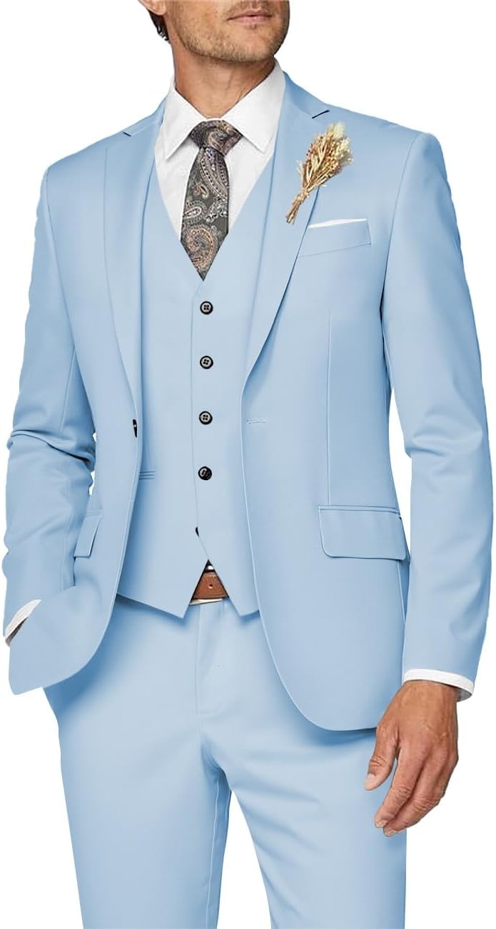 3 Piece Slim Fit Suit for Men Formal Business Wedding Prom Tuxedo Set