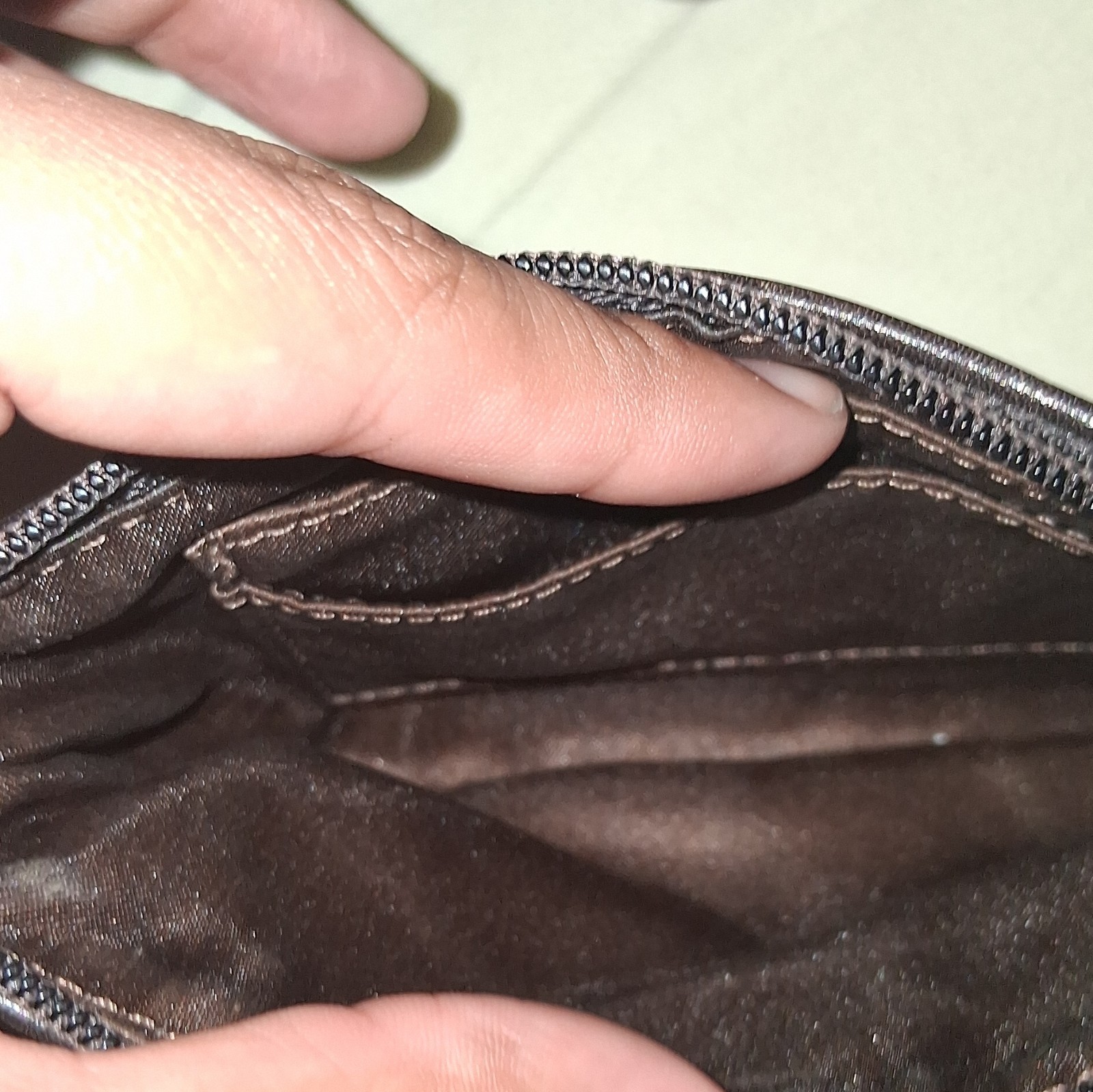 Coach Signature Logo Zip Wristlet Clutch, Small Beige Brown, Silver HW