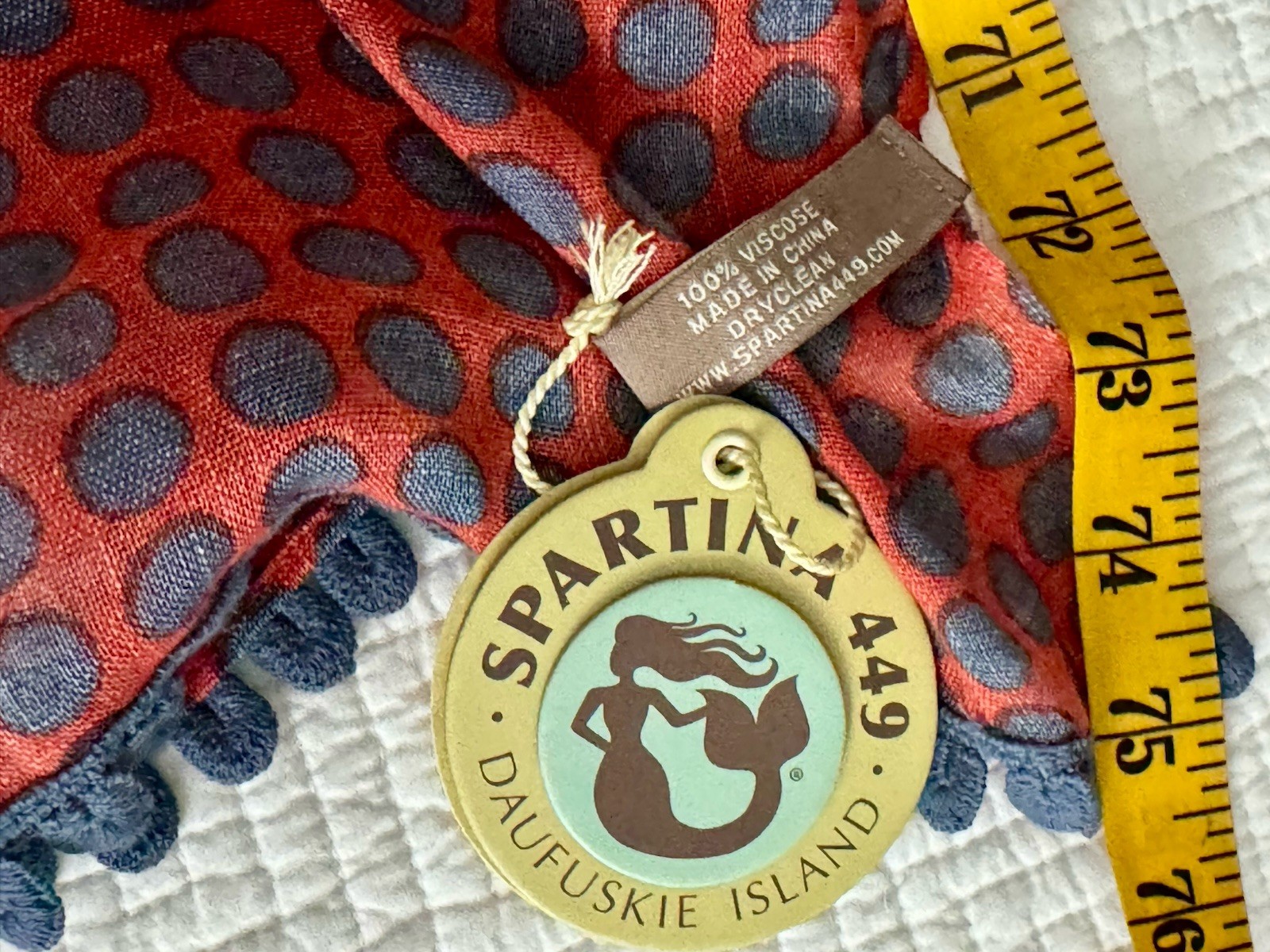 SPARTINA 449 Long Scarf (22”x75”) 100% Viscose Beige Orange Blue Trimmed NWT