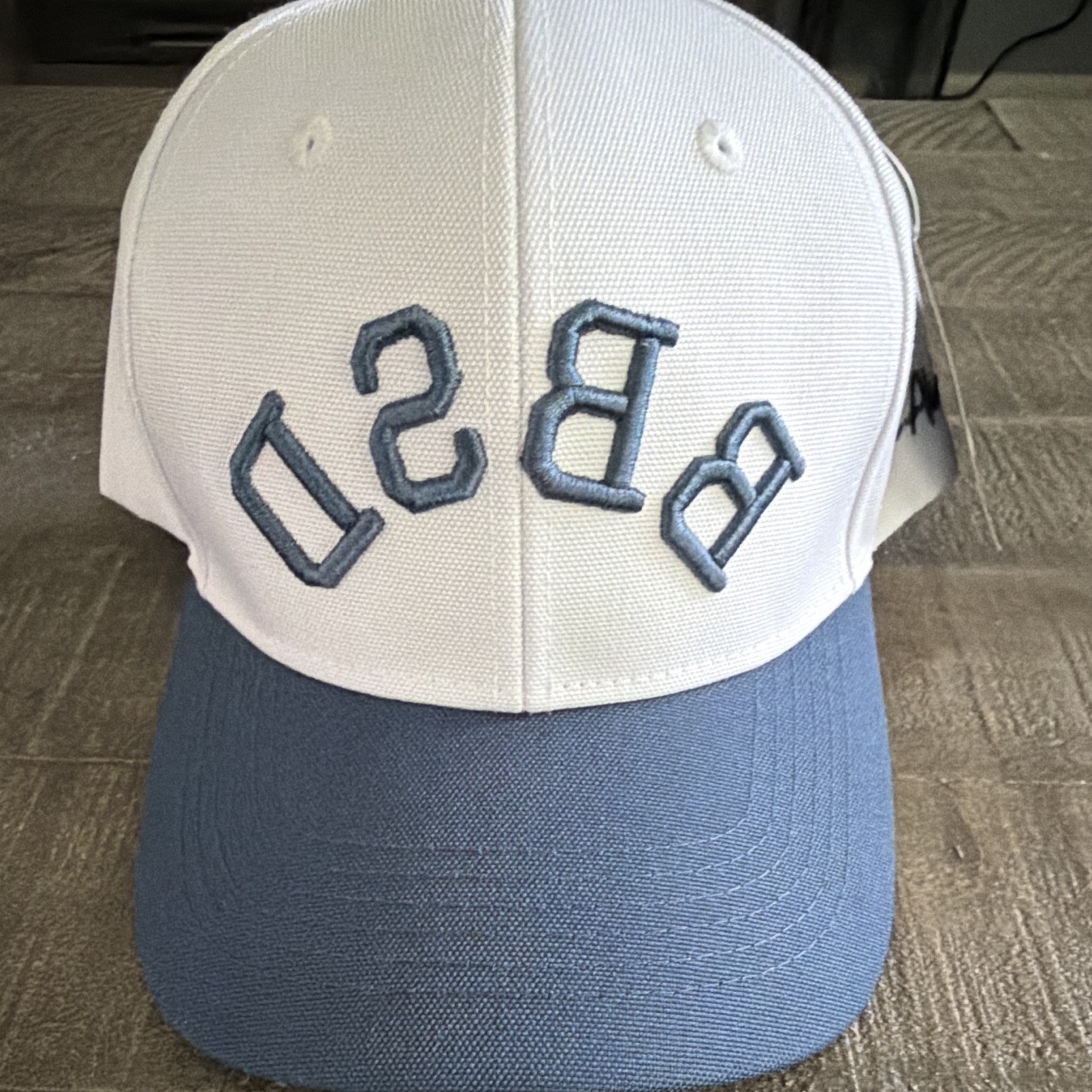 Men’s White & Blue Embroidered BSD Baseball Cap Hat Adjustable One Size