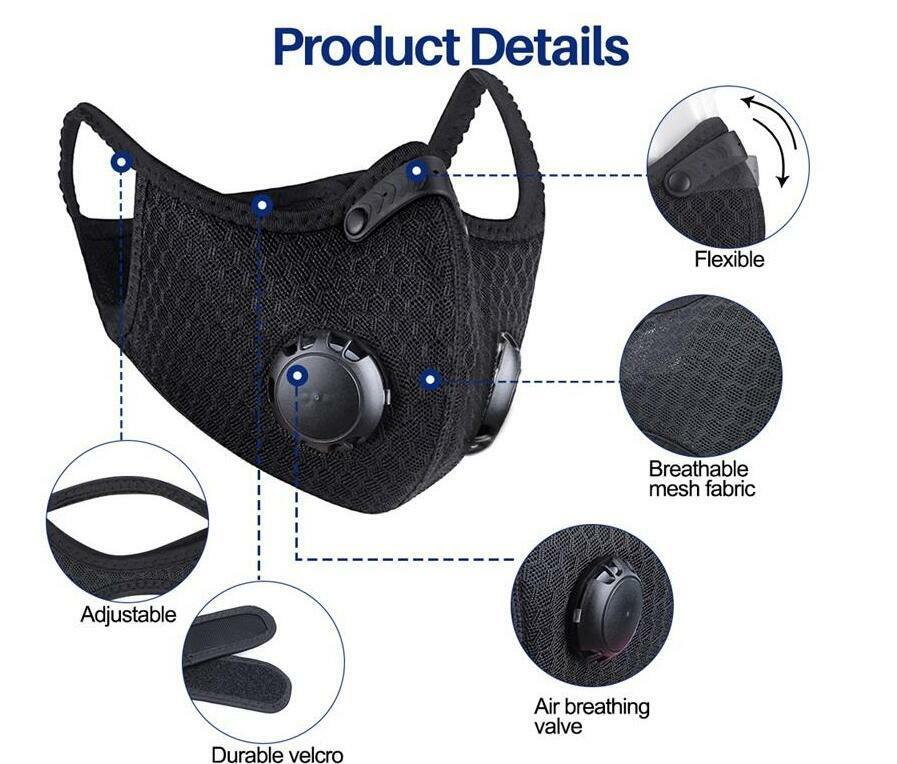Reusable Face Mask Breathing Valves Sports Cycling Outdoor Active Carbon Filter