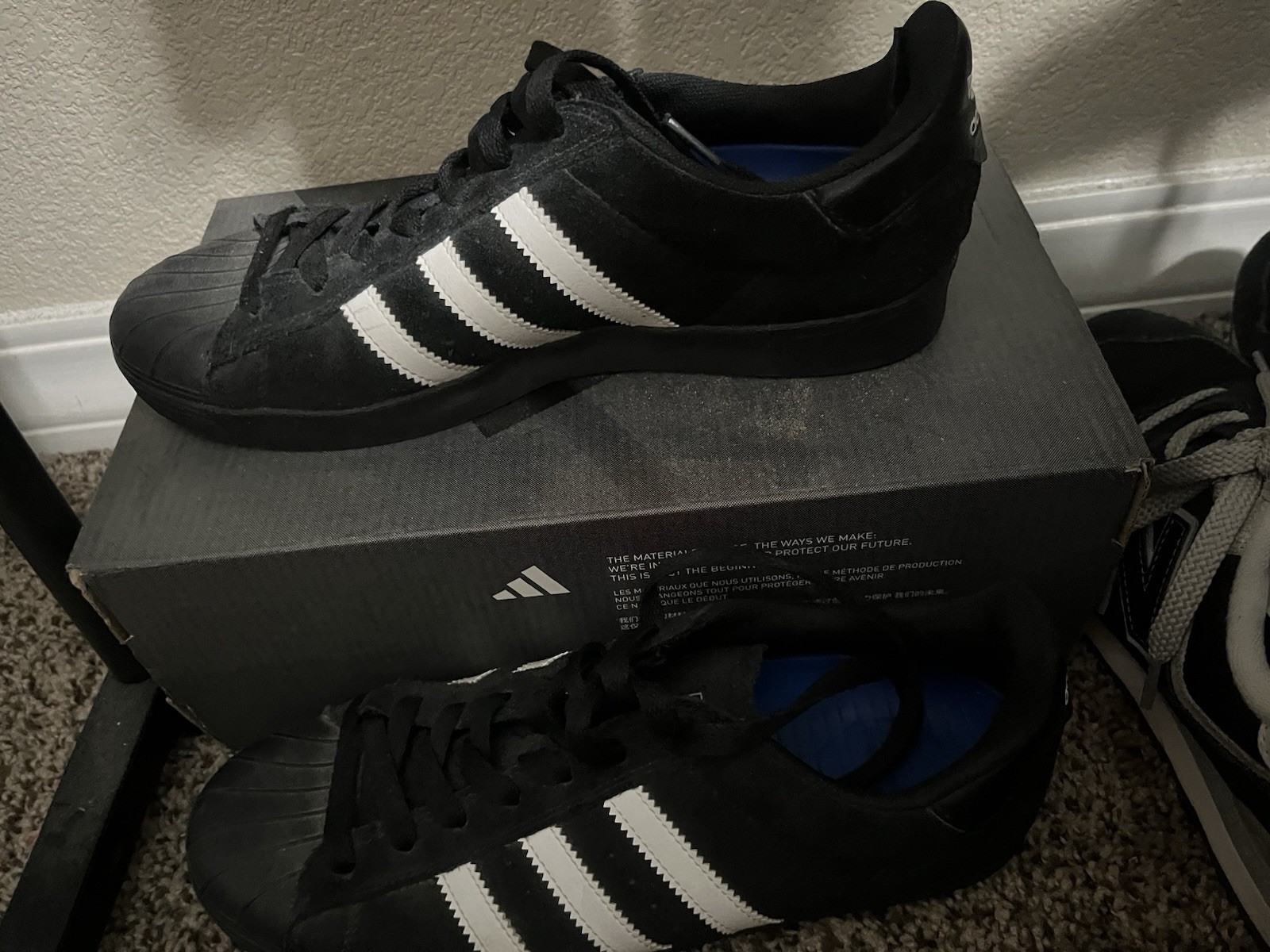 adidas Superstar Vulc Mens Low Top Lace-Up Sneakers Black/White AQ6861 size 8