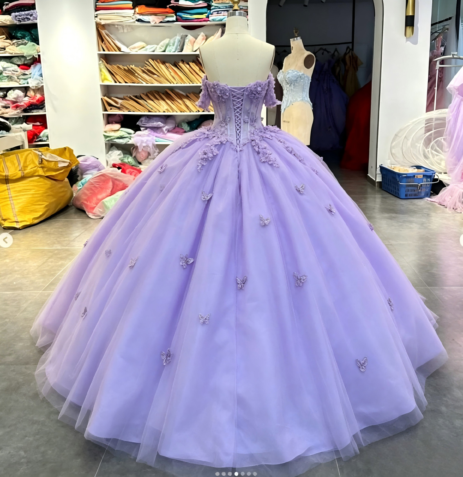Strapless Corset Tulle Quinceanera Ball Gown 3D Floral Butterfly Sweet 16 Dress