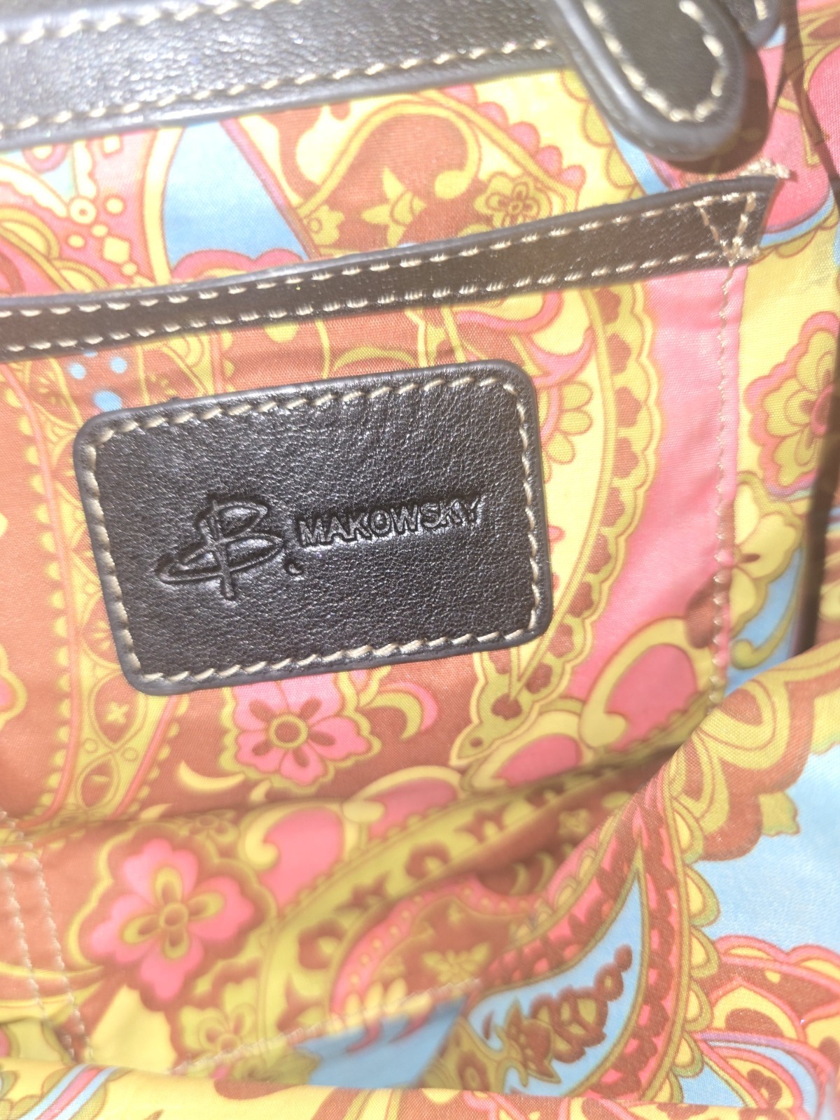B. Makowsky Black Medium Shoulder Bag Buckle Tassel Silver Hardware Paisley