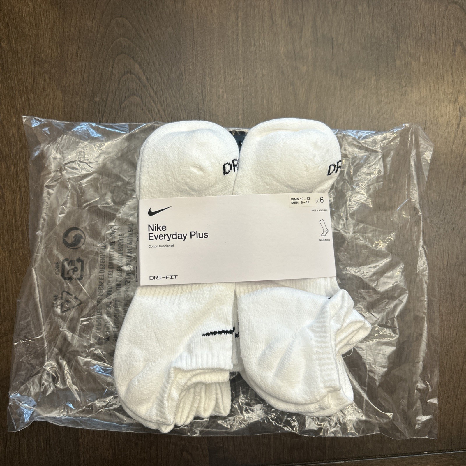 Nike Everyday Plus No Show Socks 6 Pack Mens Size 8-12 White Dri-Fit NEW