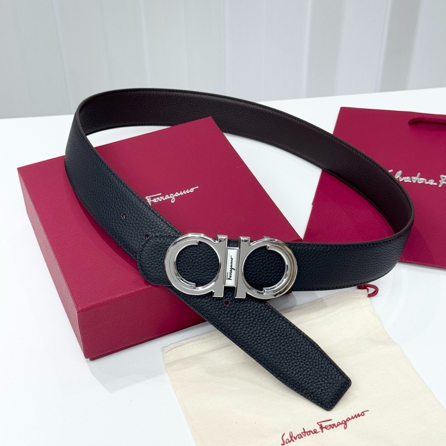 Authentic Ferragamo Belt Gold /Silver Buckle width 3.8cm/1.5inch Reversible