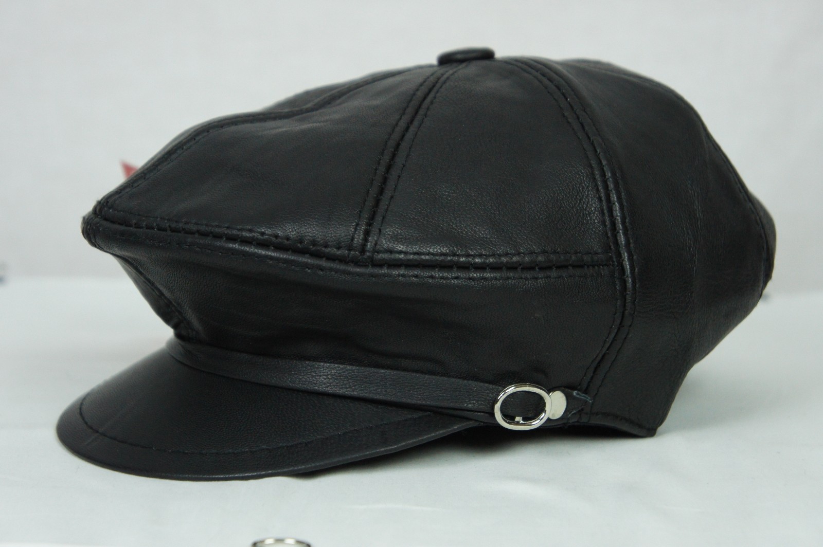 NEW Black 100% LEATHER Mens Gatsby Cap Newsboy Ivy Hat Golf Driving Flat Cabbie