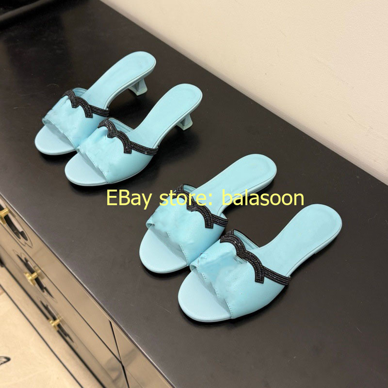 2026 summer genuine leather rhinestone flat slippers stiletto slippers 35-41