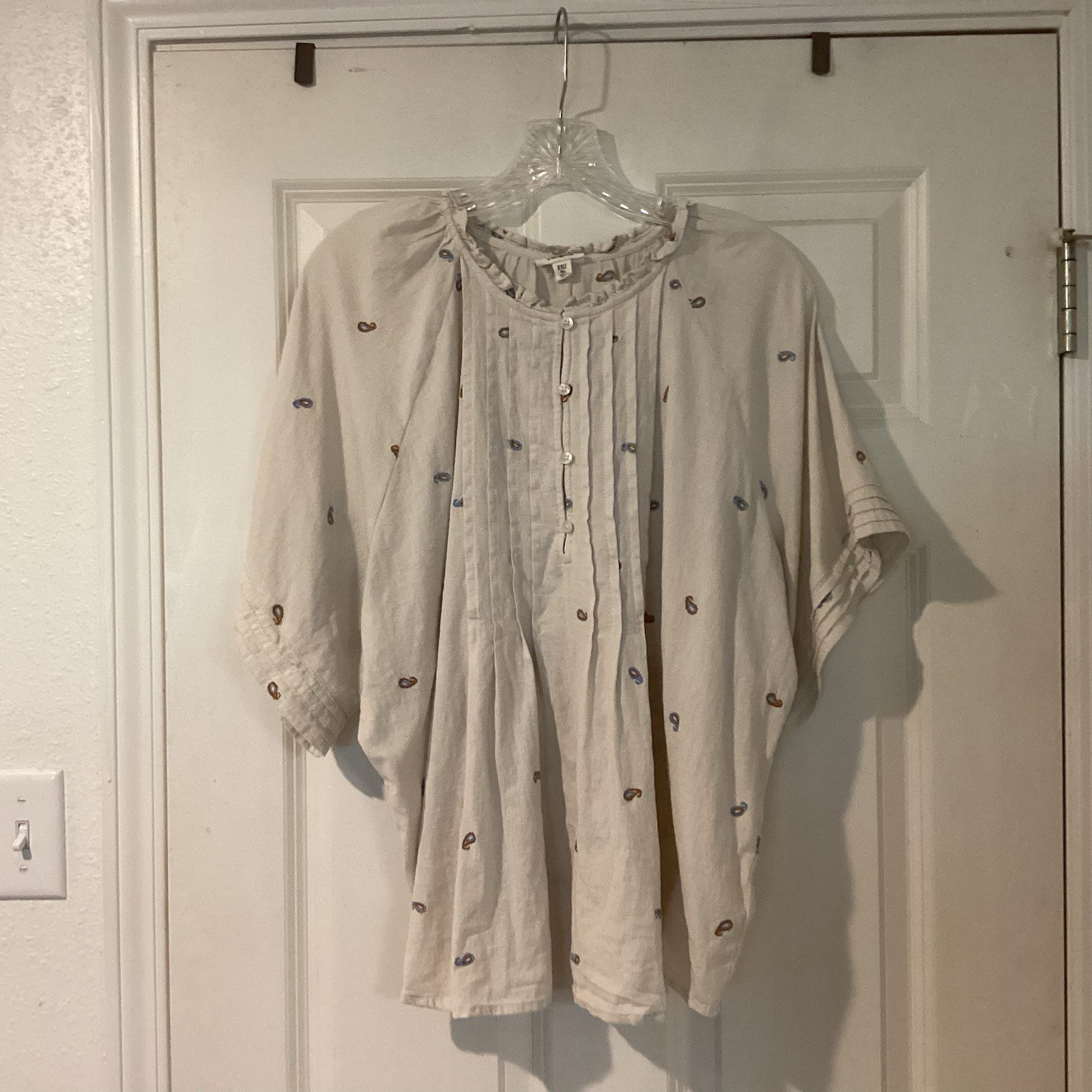 A.N.A. Women’s Boho Top XXLT Embroidered Paisley 3/4 Sleeve Peasant Blouse