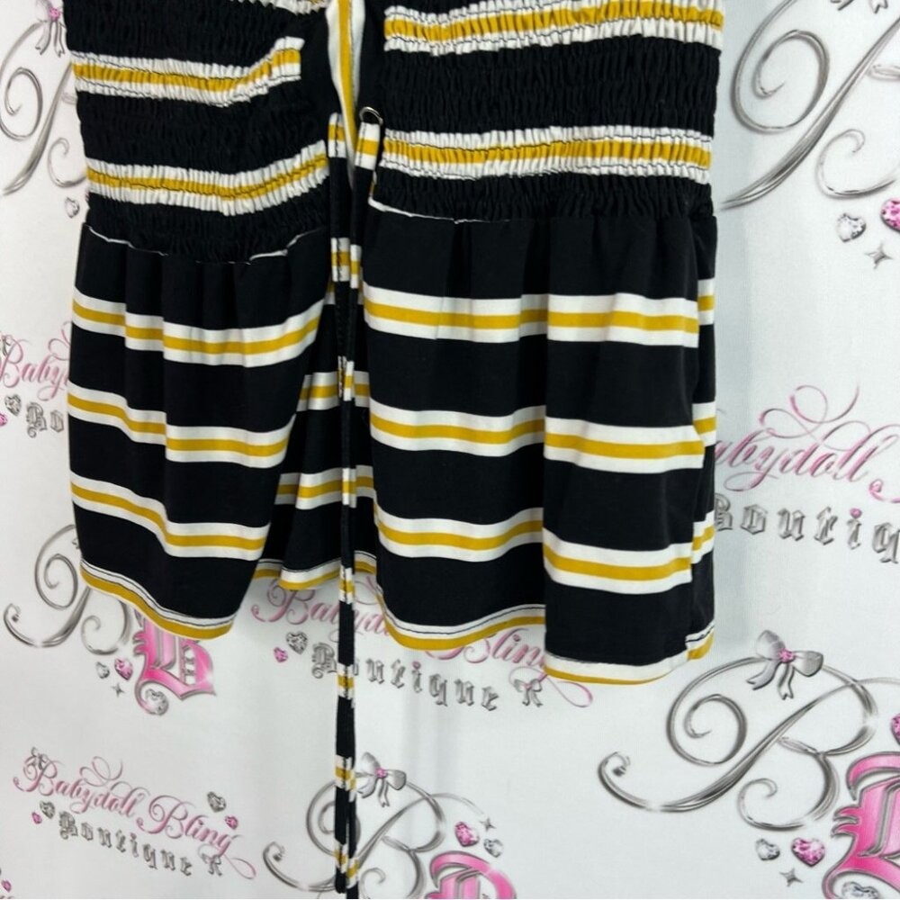 New & next tshirt stripes tie up smocked Elegant Black Yellow Striped Blouse