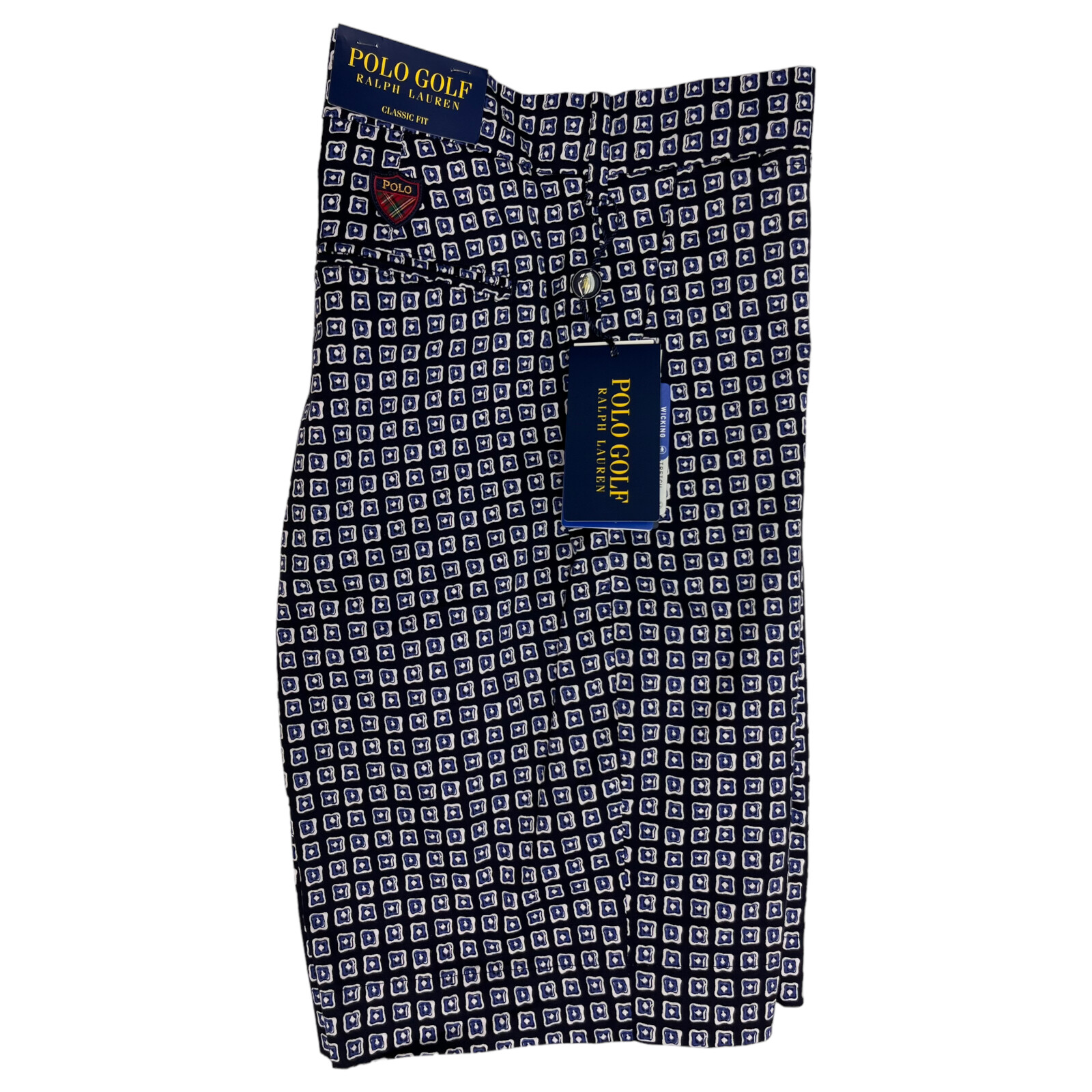 Polo Golf Ralph Lauren Shorts Navy Blue Geometric Stretch Classic Fit $115 NOLA