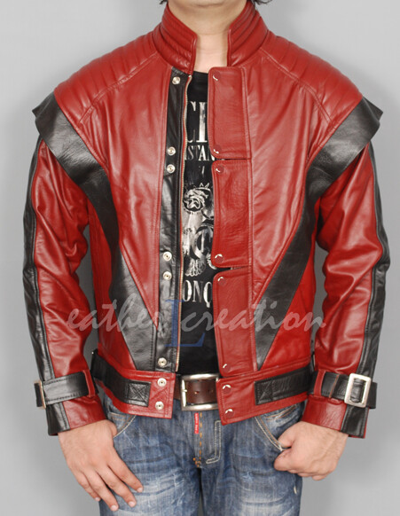 Michael Jackson Thriller MJ Red Real Leather Jacket Halloween Costume Cosplay