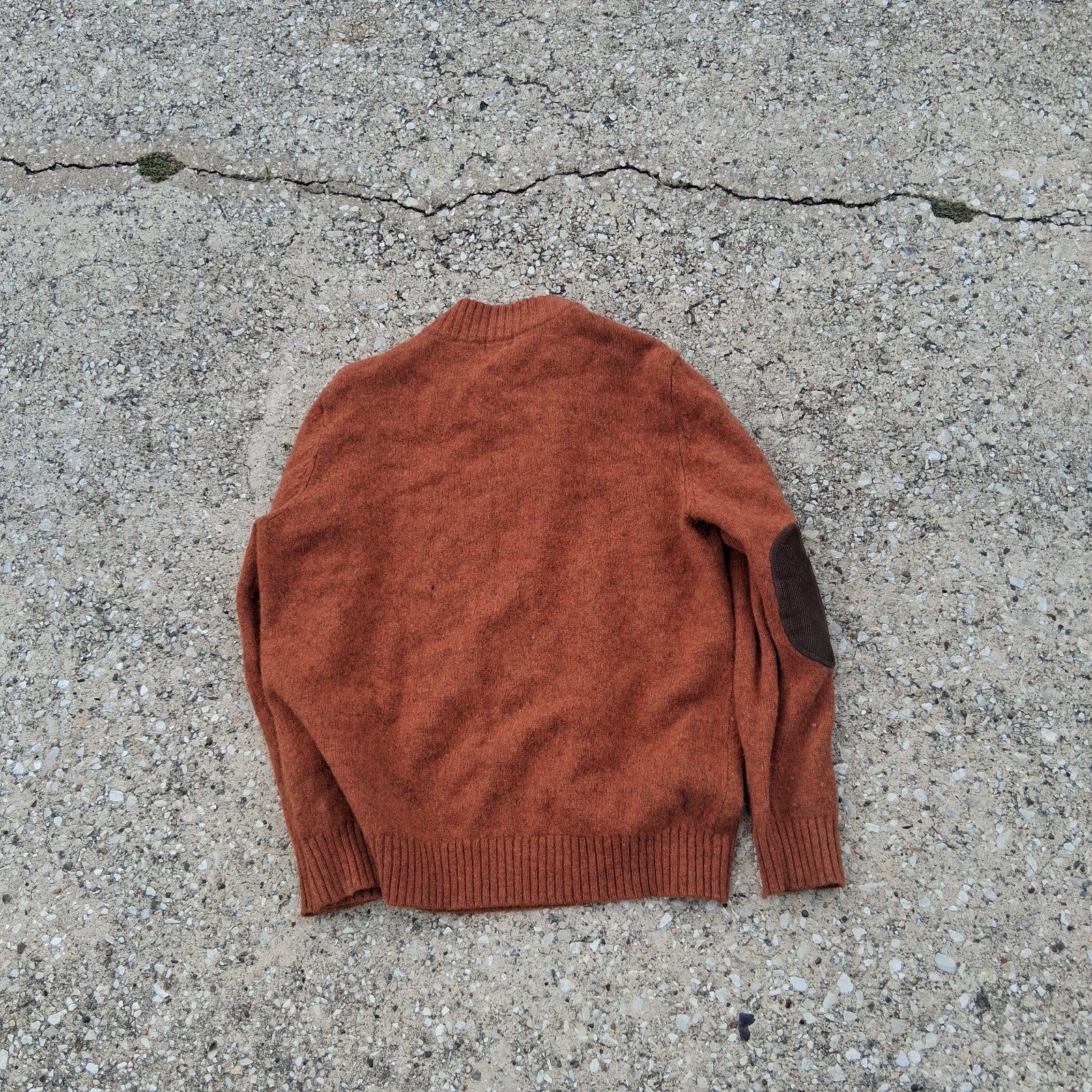 LL Bean XL 100% Shetland Wool 1/4 Zip Sweater Green w/ Elbow Patches