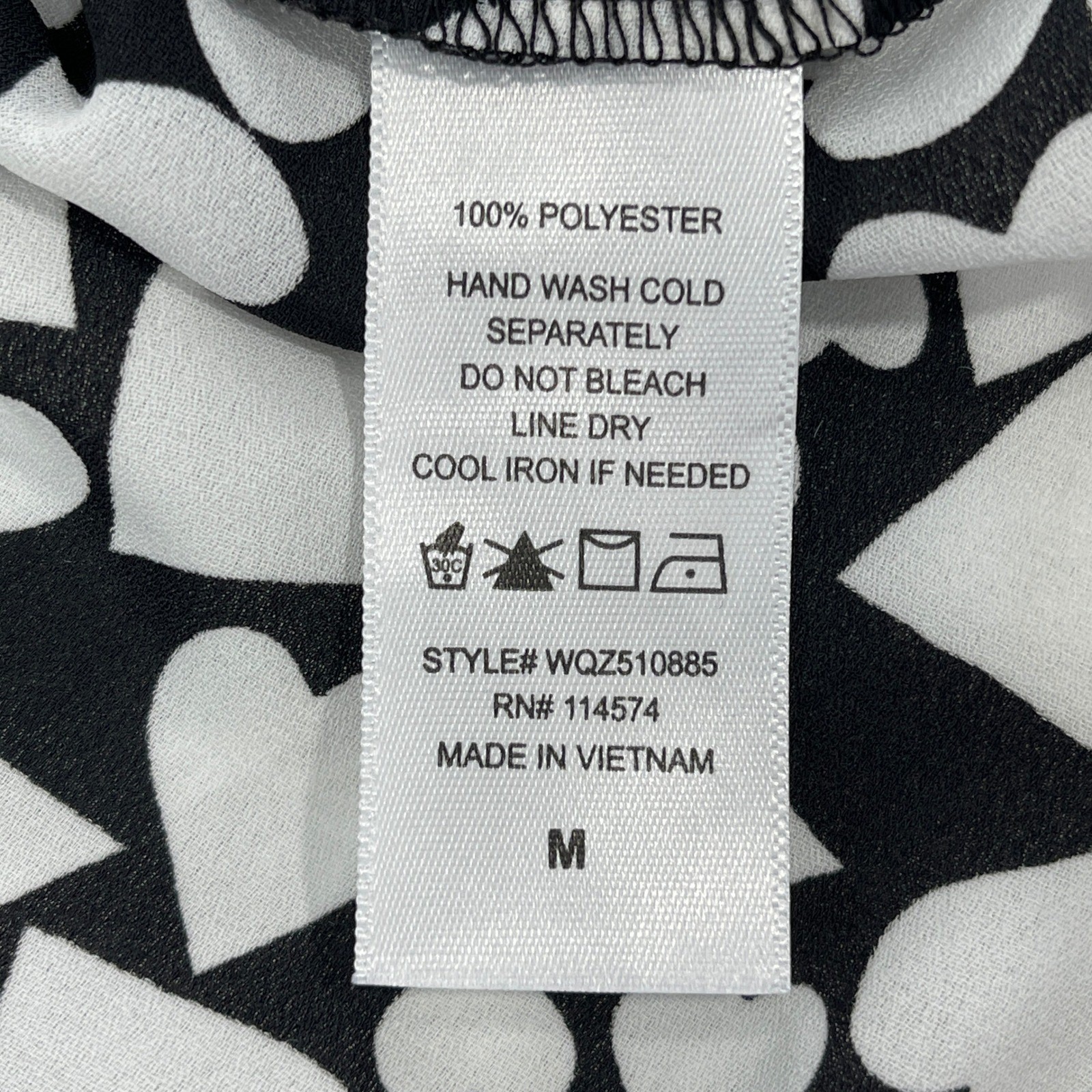 Pleione Black White Heart Print Peplum Blouse Ruffle Tie Neck M