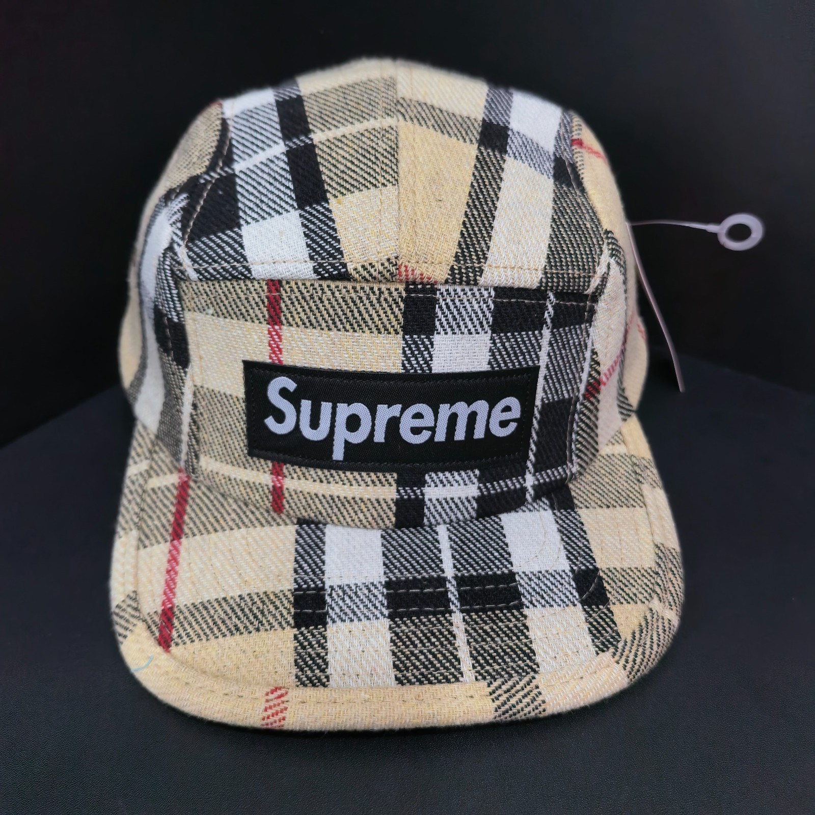 Supreme Beige Checkered Flat-Brim Cap Adjustable