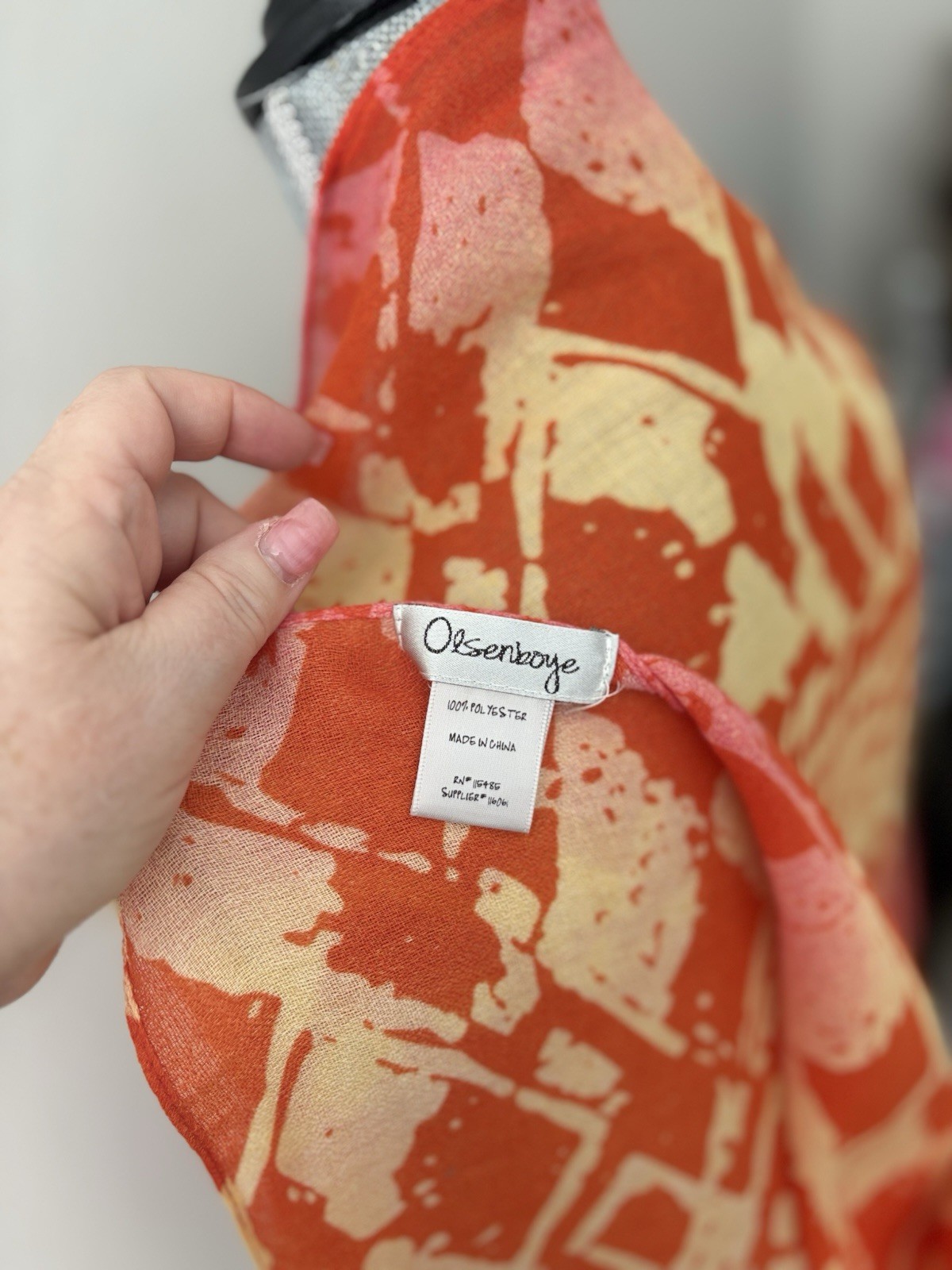 Olsenboye Orange Pink Tribal Print Scarf Wrap Shawl Lightweight Cover-Up