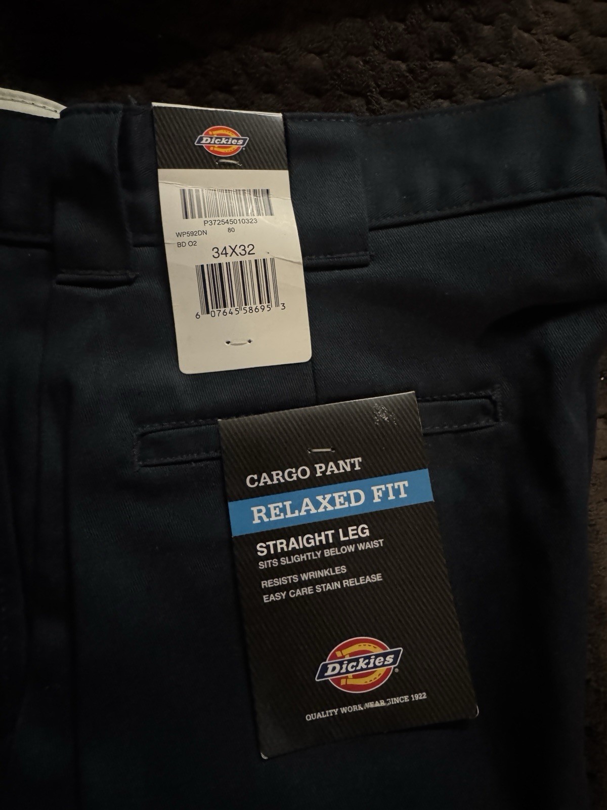Dickies Men’s Navy Cargo Pants 34W Relaxed Fit Straight Leg Twill Easy Care
