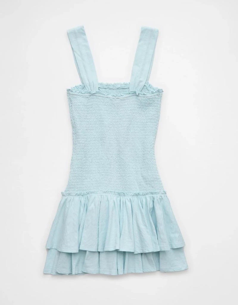 American Eagle Blue Cotton Smocked Ruffle Tiered Fit & Flare Mini Dress XL