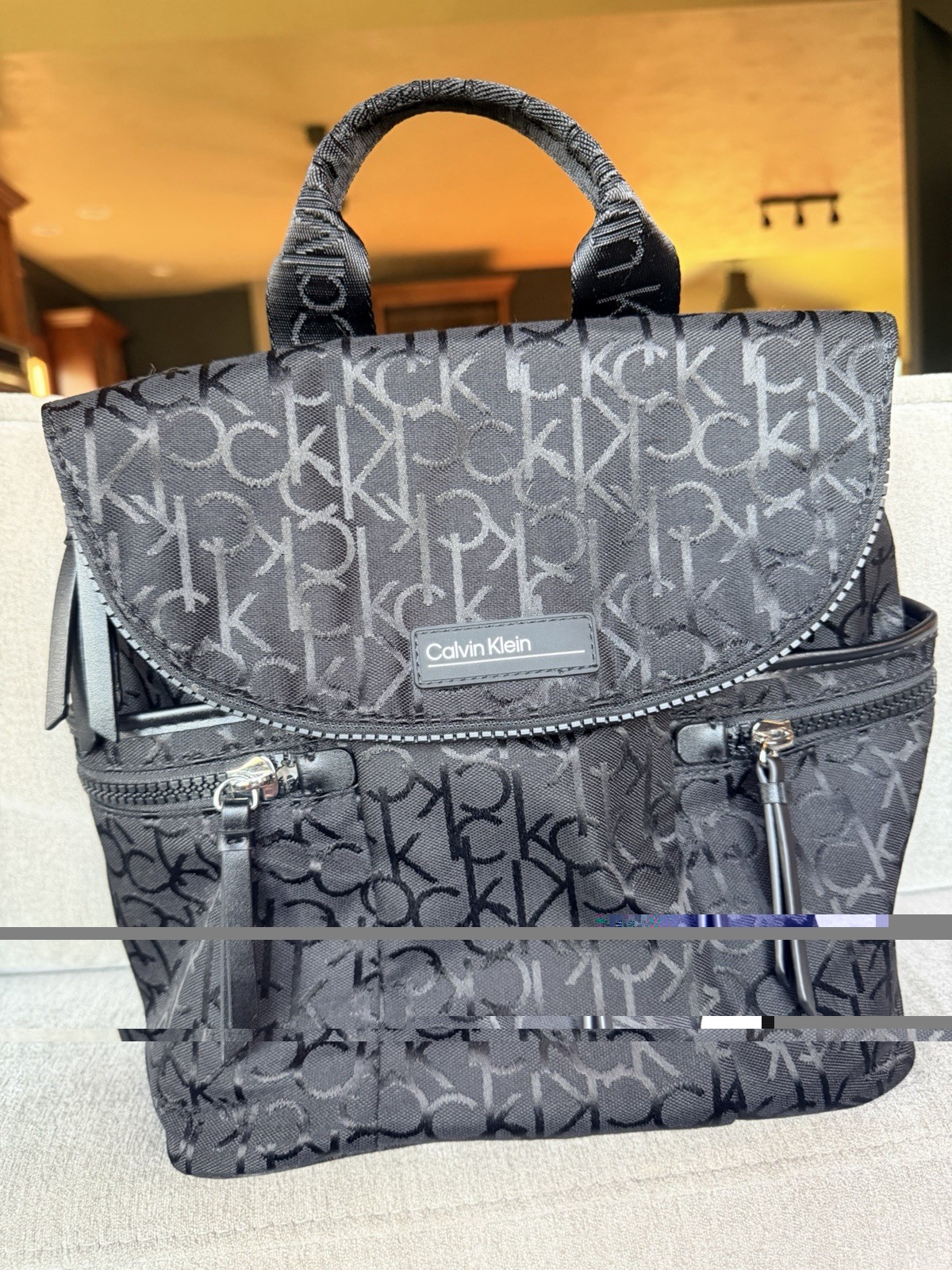 Calvin Klein Black/Gray Logo Backpack Top Handle Zip & Magnetic Closure Pockets