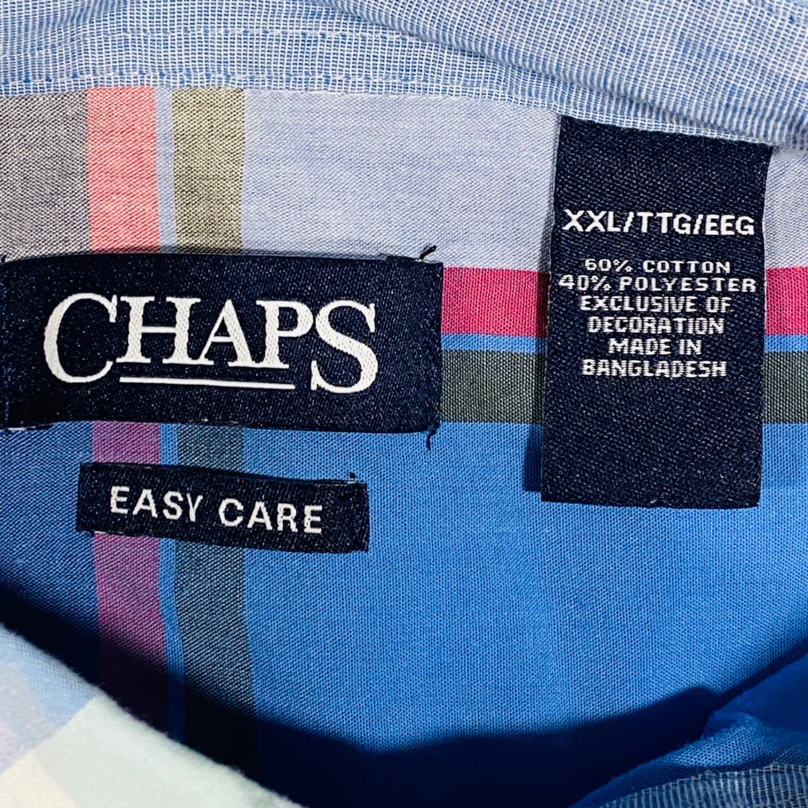 Chaps Button Down Shirt Mens XXL Blue Pink Plaid Short Sleeve Easy Care