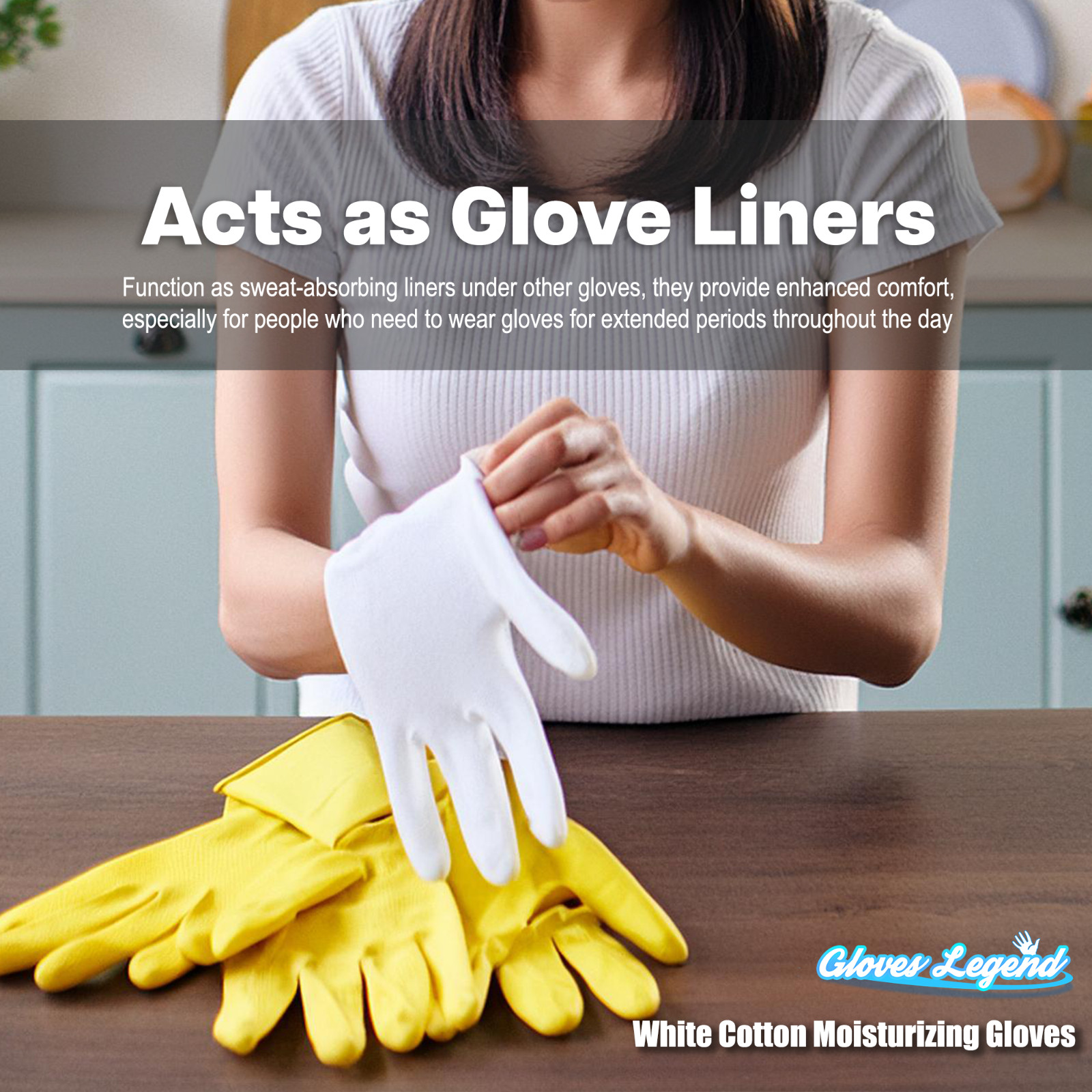 Gloves Legend- White Cotton Dry Hand Eczema Moisturizing Spa Gloves-Women Size S