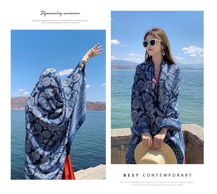 Ethnic Cotton Linen Scarf Shawl Wrap Warm Cover for Spring Fall Travel Photo