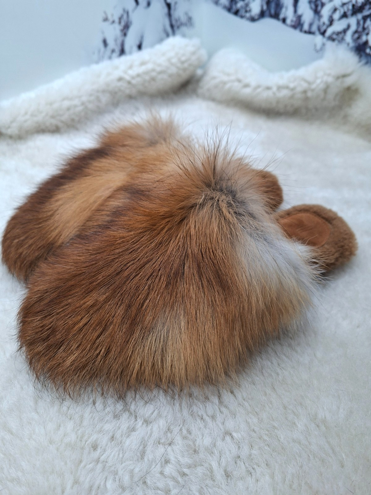 Red Fox Fur Slippers for Women, Genuine Fur Home Shoes, Gift for women