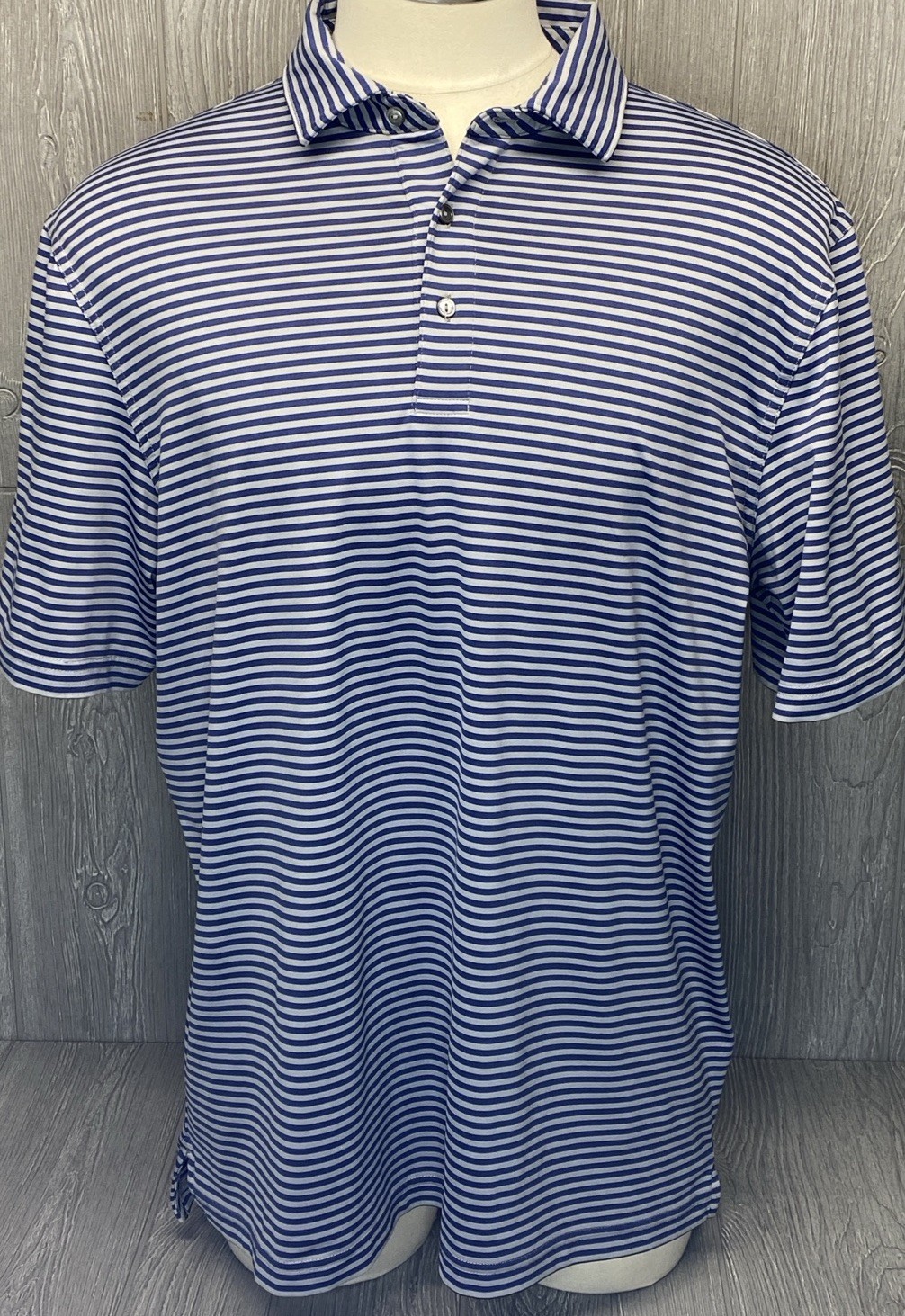 Vineyard Vines Performance Golf Polo Shirt Blue Gray Striped Size XL Stretch