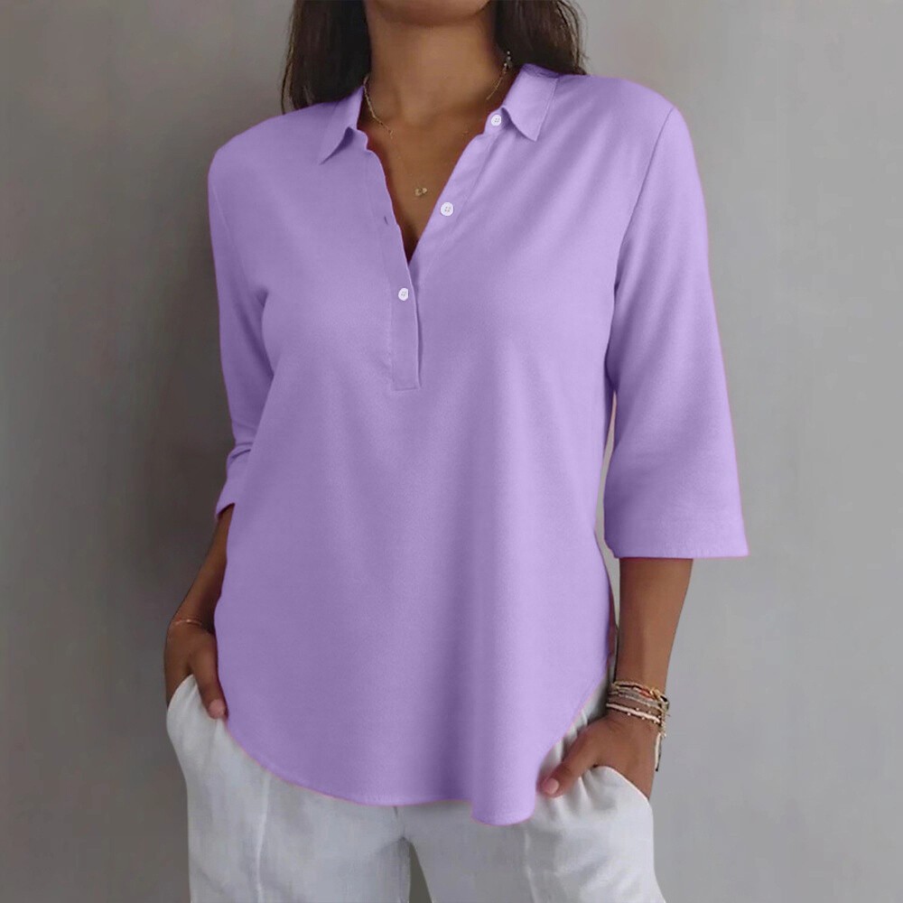 Womens 3/4 Sleeve V Neck Tunic Tops Ladies Casual Loose Collar T Shirt Blouse