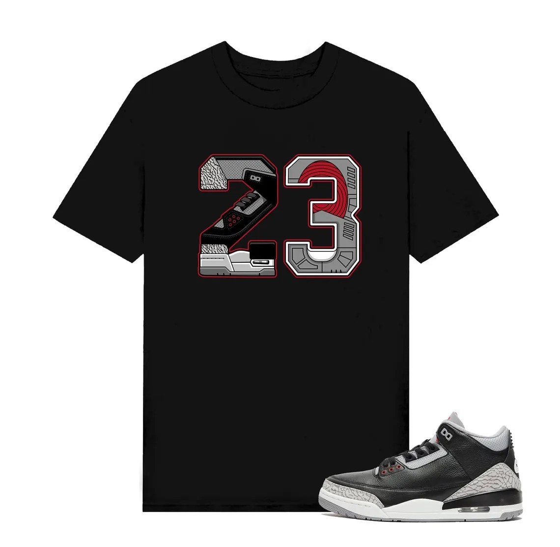 JD 3 Shirt To Match Retro 3 Black Cement, BLACK/WHITE