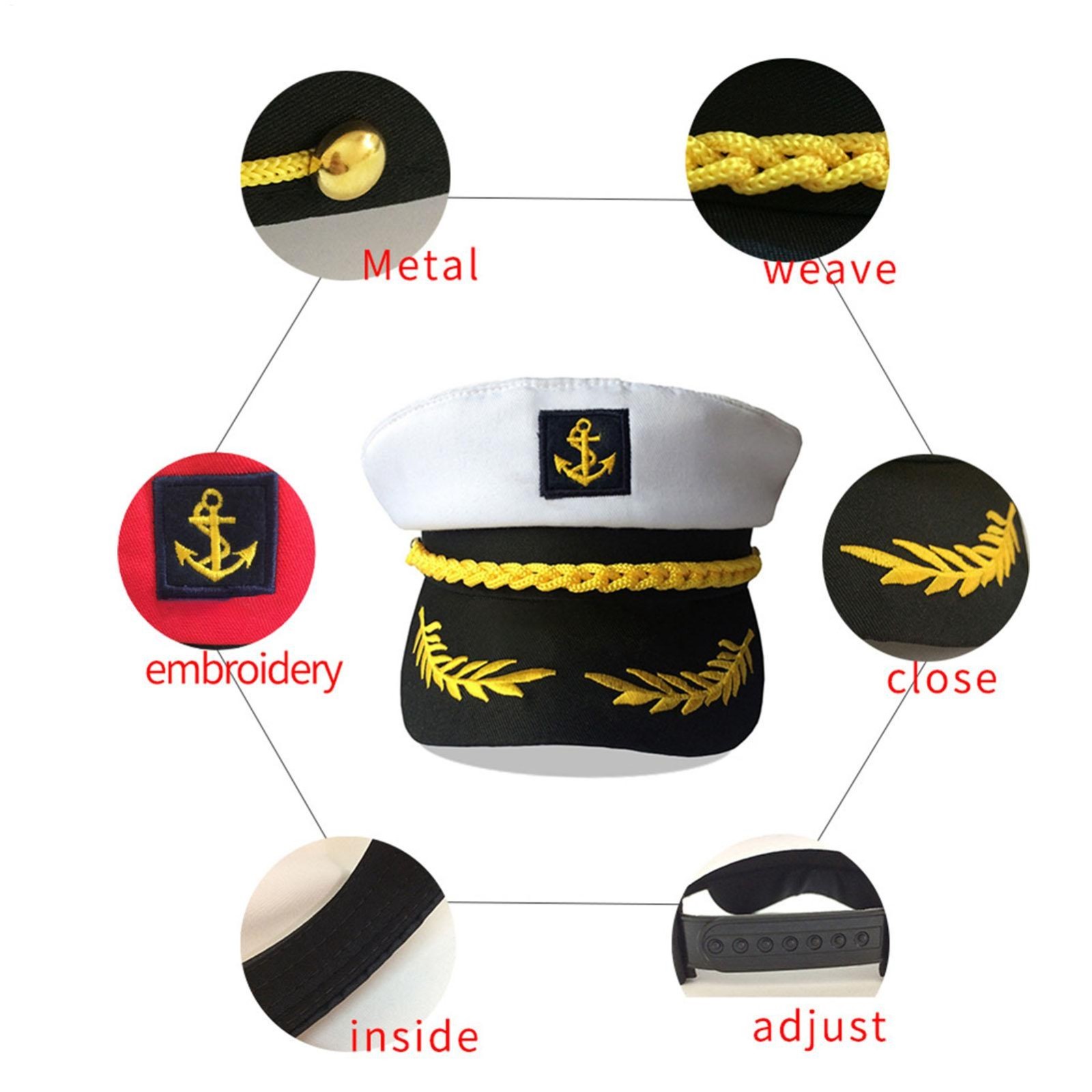 Adult Yacht Captain Hat Adjustable for Men & Women Party Costume Accessories**
