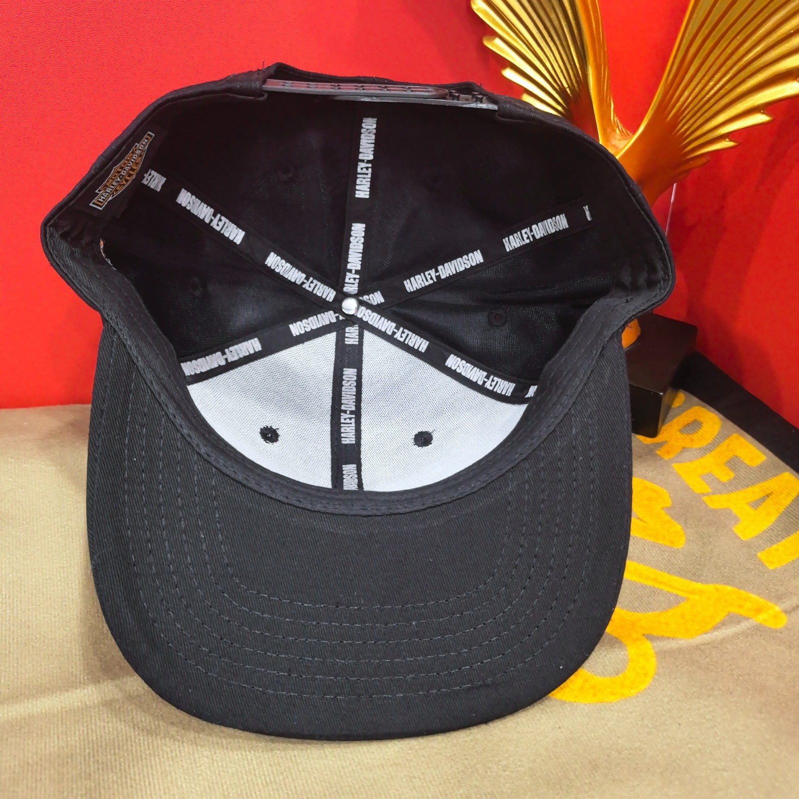 Harley-Davidson Orange-Bordered Patch Logo Flat-Brim Cap Black Adjustable