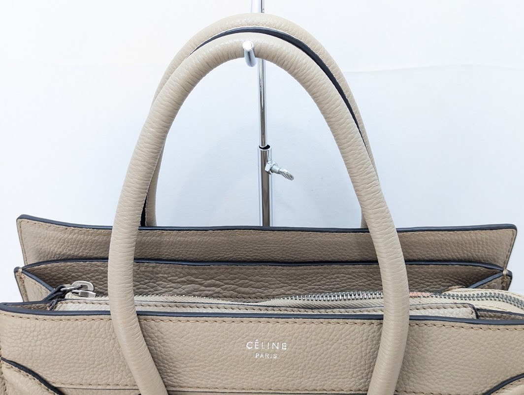 CELINE Luggage Mini Shopper Leather Tote Hand Bag Beige Authentic