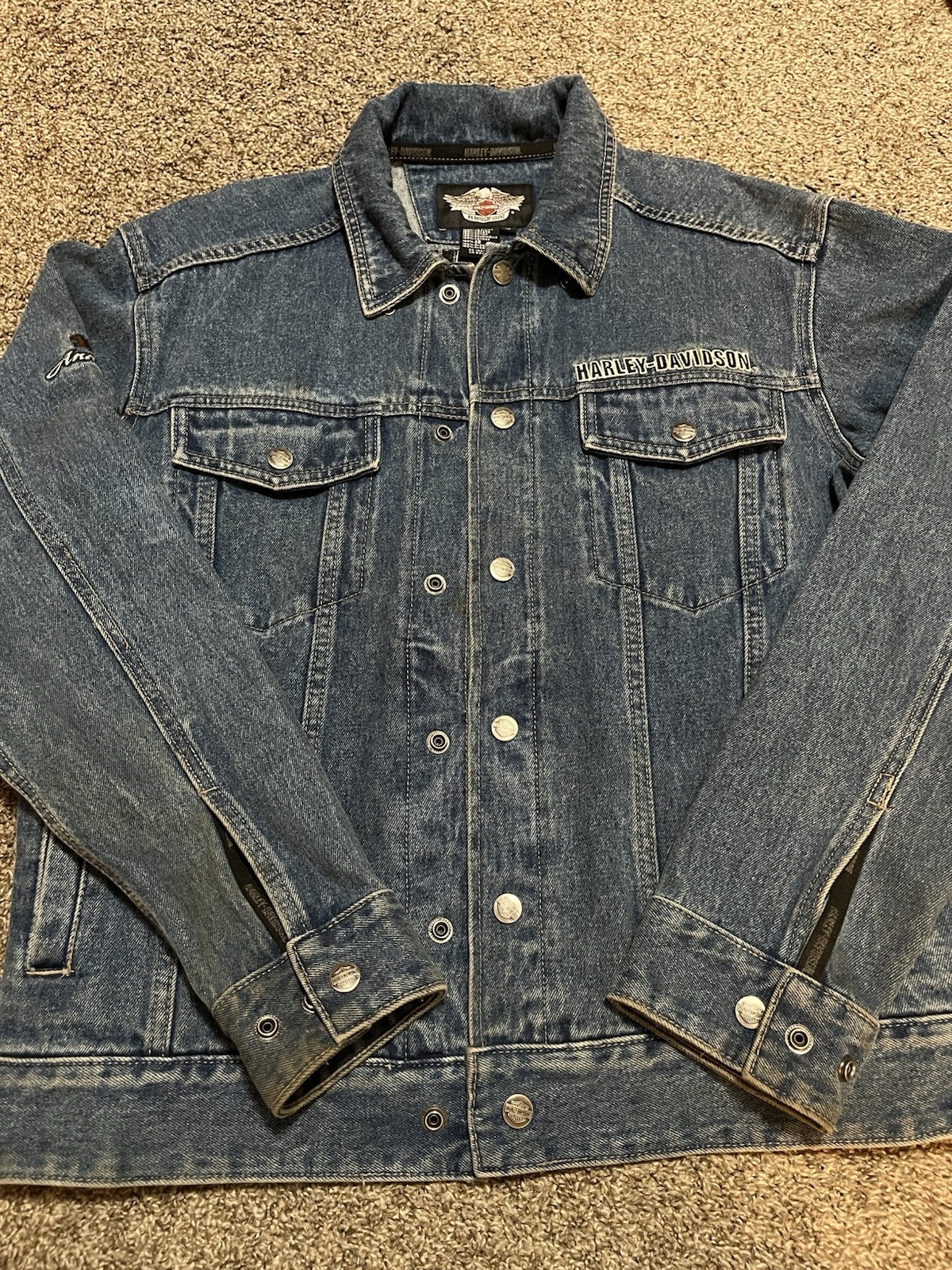Vintage Harley Davidson Jacket Mens Med Denim 1903-2008 105th Anniversary Coat