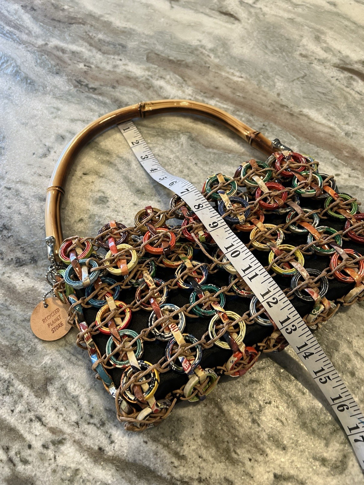 Recycled Planet Store Shoulder Hand Bag w/ Bamboo Handle Purse Eco-Friendly Boho