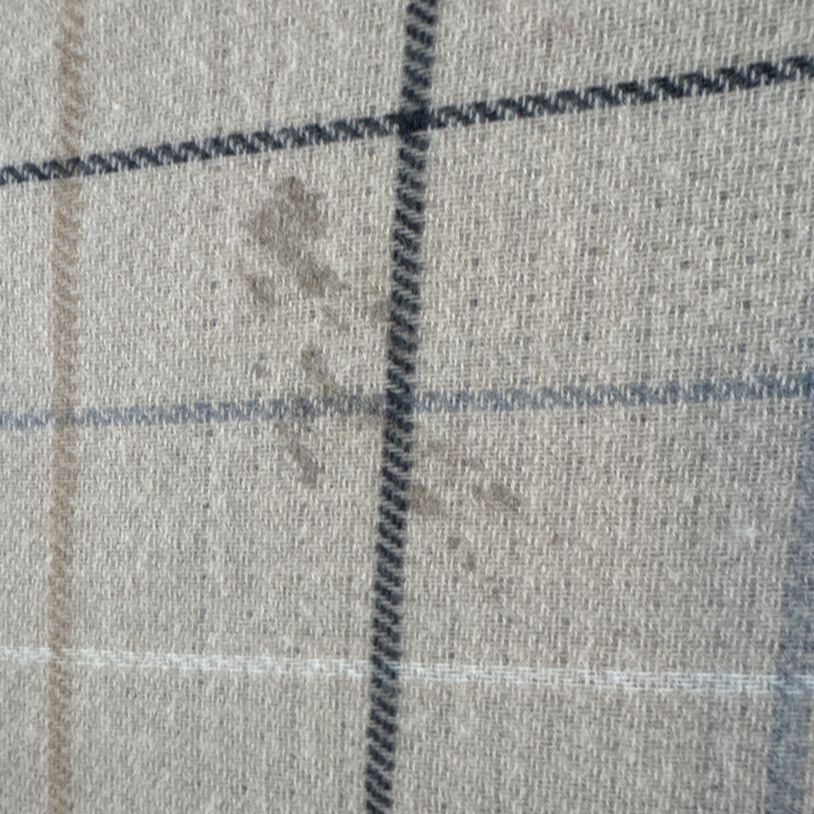Soft Fringe Scarf Plaid Grey Beige White – 81” By 36” – Reversible W/ Hand Holes