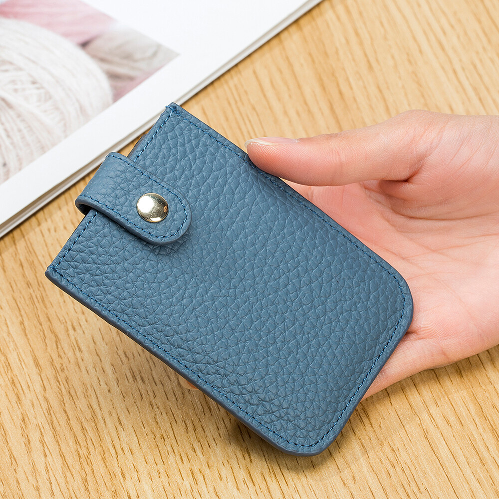 Easy Access Pull Out Wallet RFID Blocking Cowhide Leather Card Holder with Hasp