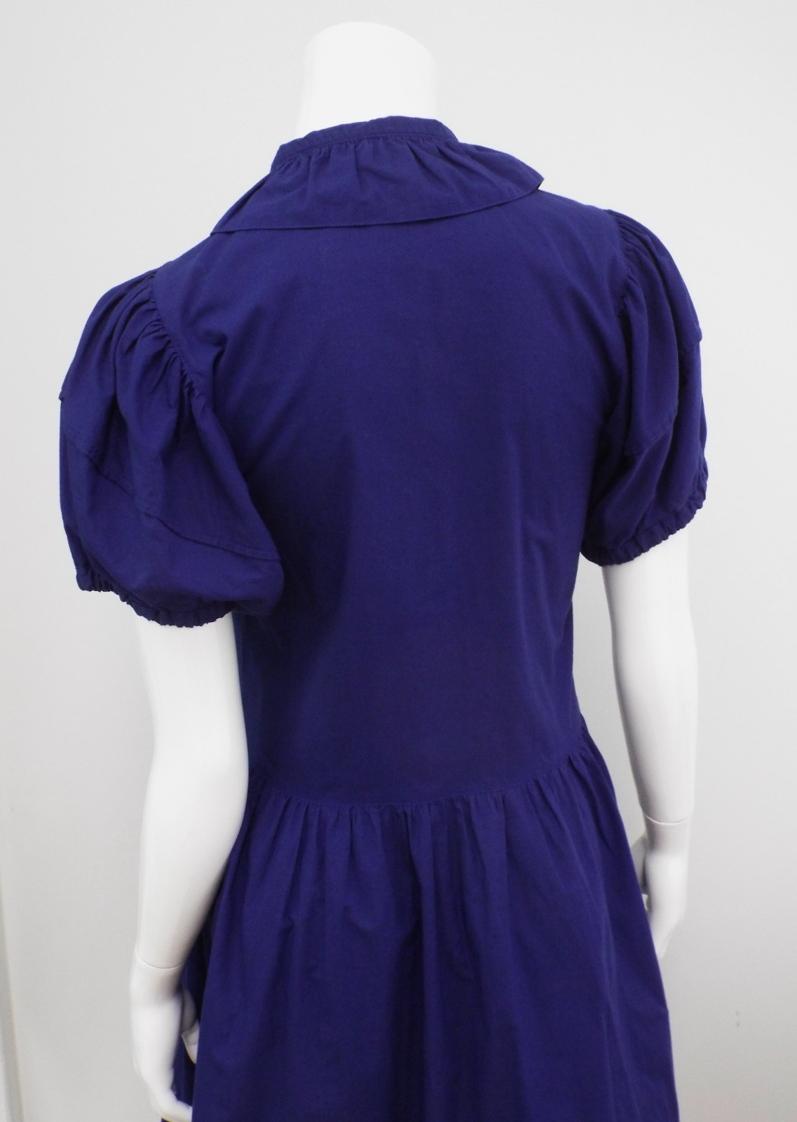 VTG 1980s KENZO Blue Puff Sleeve Dress Small Cotton Asymmetrical Button Wrap Top